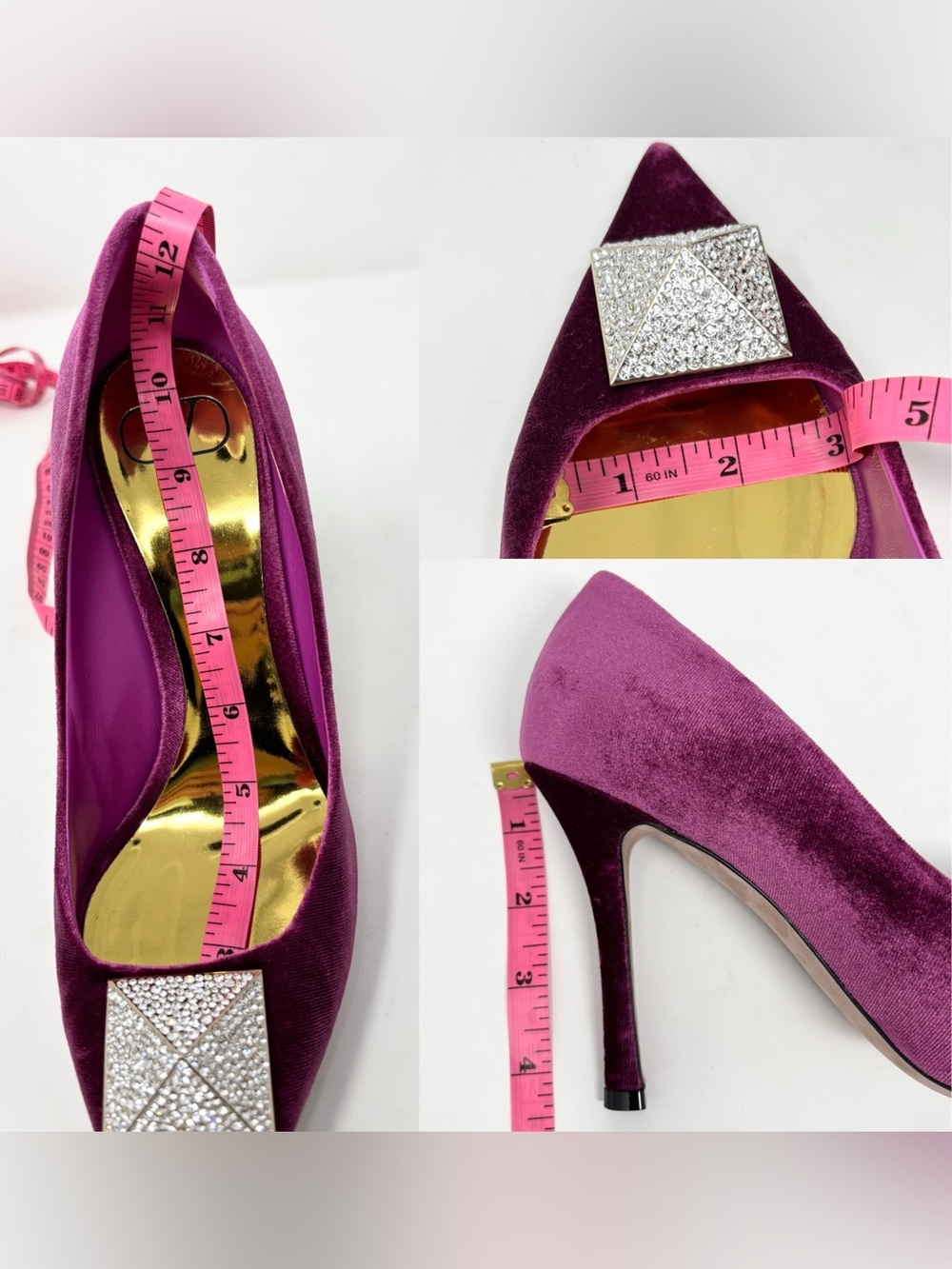 Valentino Single Rockstud Crystal Velvet Pumps Rose Violet 39 US 9 - Picture 16 of 16